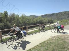 picture taken along the 
			EuroVelo 17: 
touring cyclists on the magnificient ViaRhôna section near Le Pouzin  
